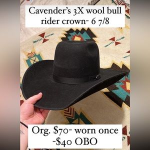 Cavendars 3X wool bull rider crown cowboy hat